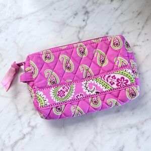 Vera Bradley Small Boho Pink Cotton Paisley Zipper Travel Cosmetic Bag